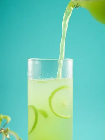 Lime juice poured into a glass