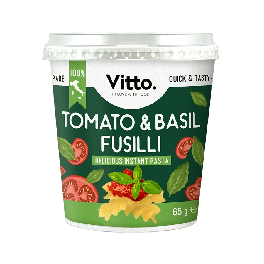 Cup of Vitto Tomato & Basil Fusilli instant pasta, 65 g